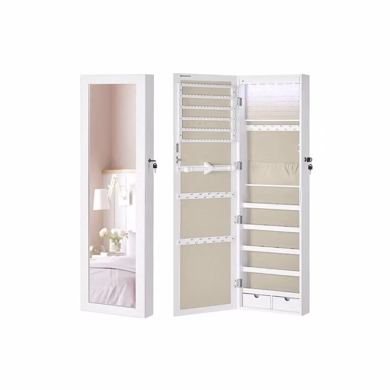 Armadio Portagioie da Appendere Bianco, Esterno Bianco + Interno Greige