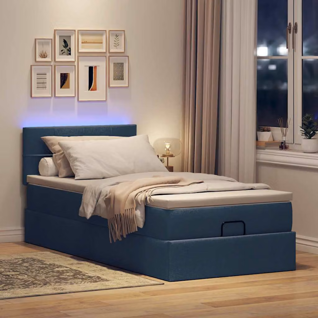 Maison Exclusive - Letto ottomano con materasso e LED blu 90x200 cm tessuto