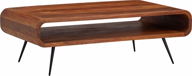 Tavolino 90x55x30 cm in legno massiccio di sheesham / tavolino angolare in metallo | Wohnling