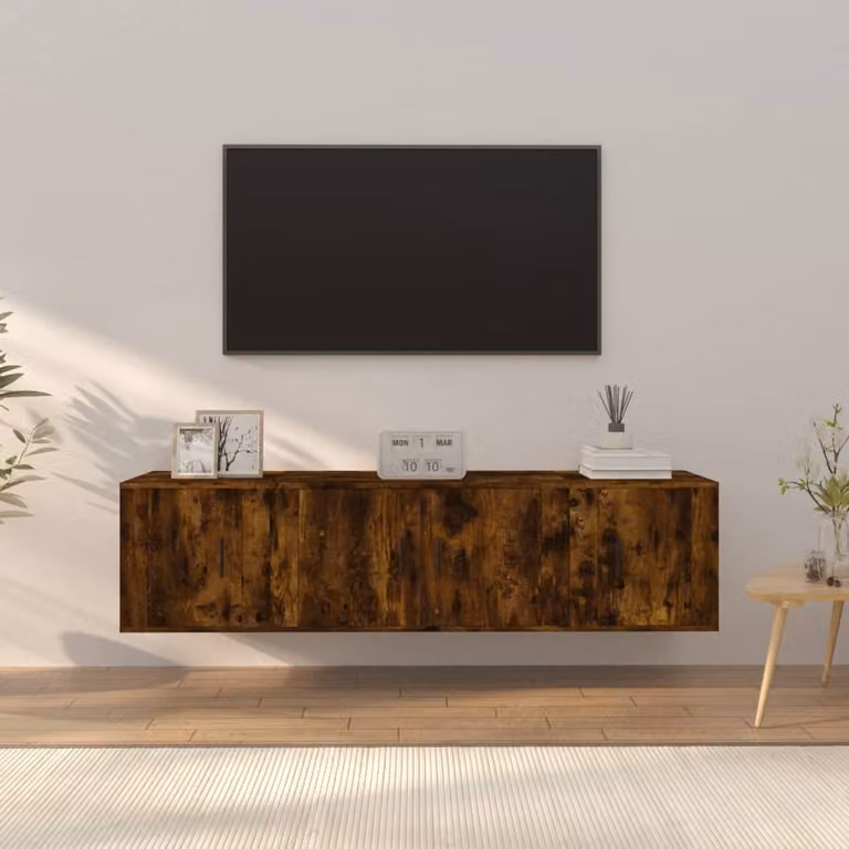Set di mobili porta TV da 3 pezzi vidaXL in legno multistrato color rovere fumo per soggiorno, modello a parete