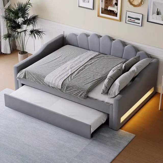 Letto imbottito - Xylo - 140x200cm LED + letto a scomparsa, grigio