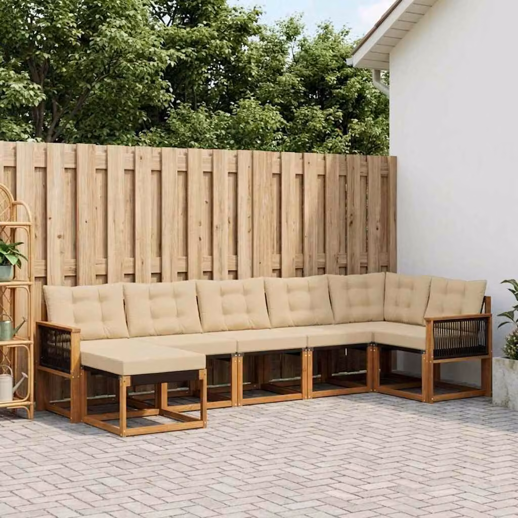 Set di divani da esterno vidaXL 7 pz in legno di acacia con cuscini beige e marrone
