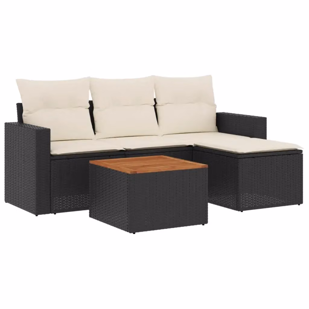 Set di divani da giardino vidaXL 5 pz in polyrattan nero con cuscini e tavolino da esterno a forma di L – 2