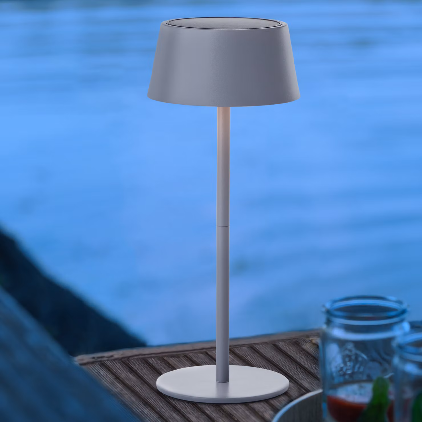 BRILLANTE lampada da tavolo solare da esterno PICCO grigio | ricaricabile via solare e USB | 4W 300lm 3000K | metallo/plastica