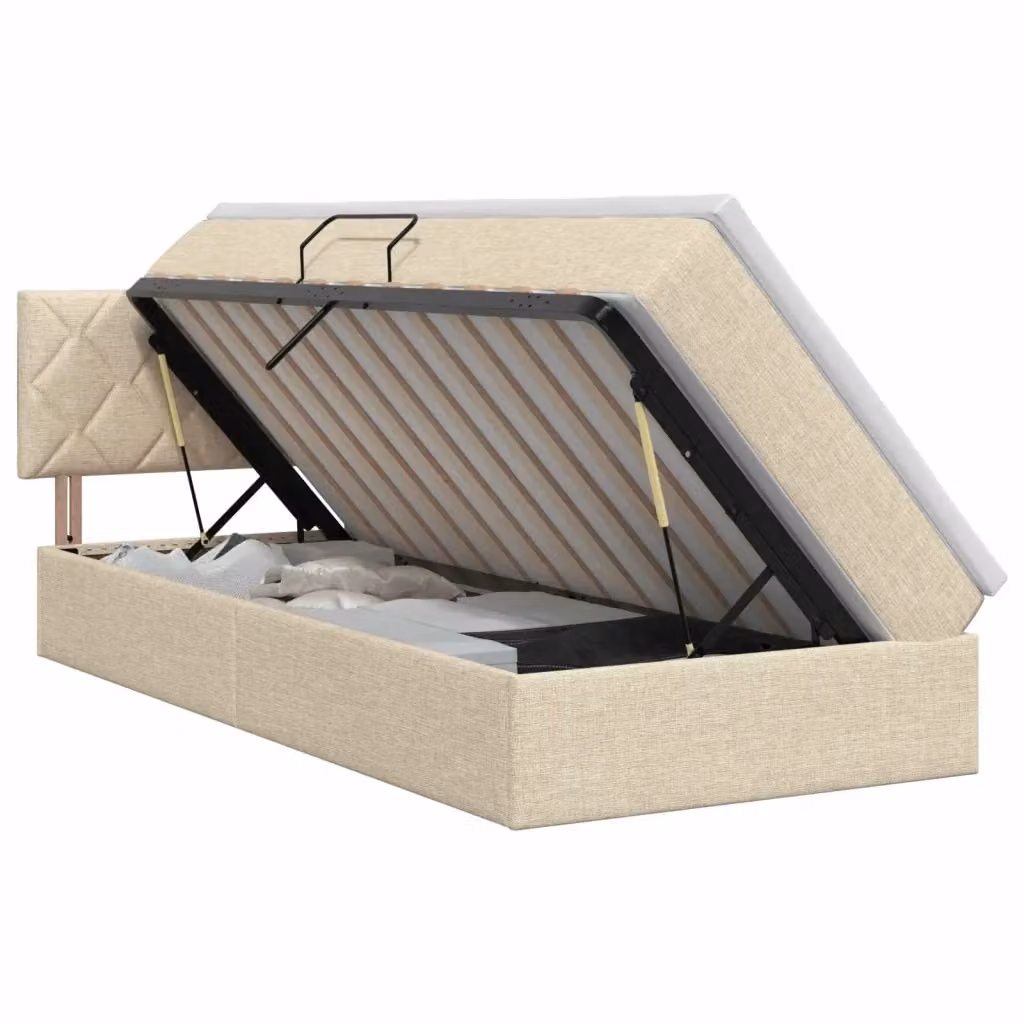 Letto con contenitore e materasso ibrido vidaXL in velluto beige, L 100 x P 200 cm – 2