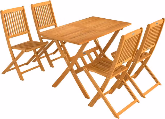Set da pranzo da giardino Outsunny composto da tavolo quadrato e 4 sedie pieghevoli in legno di acacia marrone