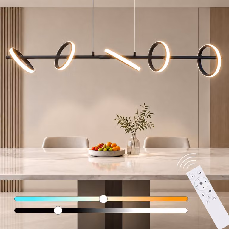 Lampada a sospensione LED ZMH, 162 cm, dimmerabile con telecomando, 42W, colore nero, design moderno, altezza regolabile, ideale per illuminare tavoli da pranzo inda pranzo o soggiorni
