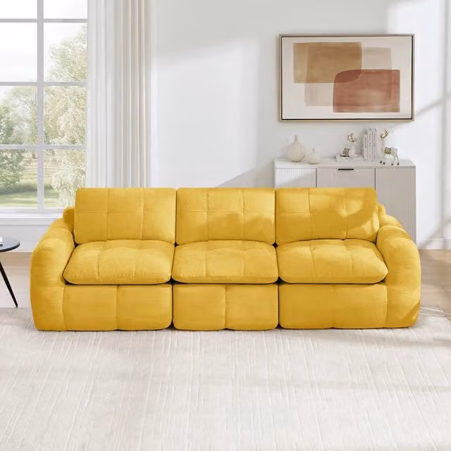Divano 3 posti ¨C Minimal ¨C Giallo, tessuto chenille imbottito con cuscini