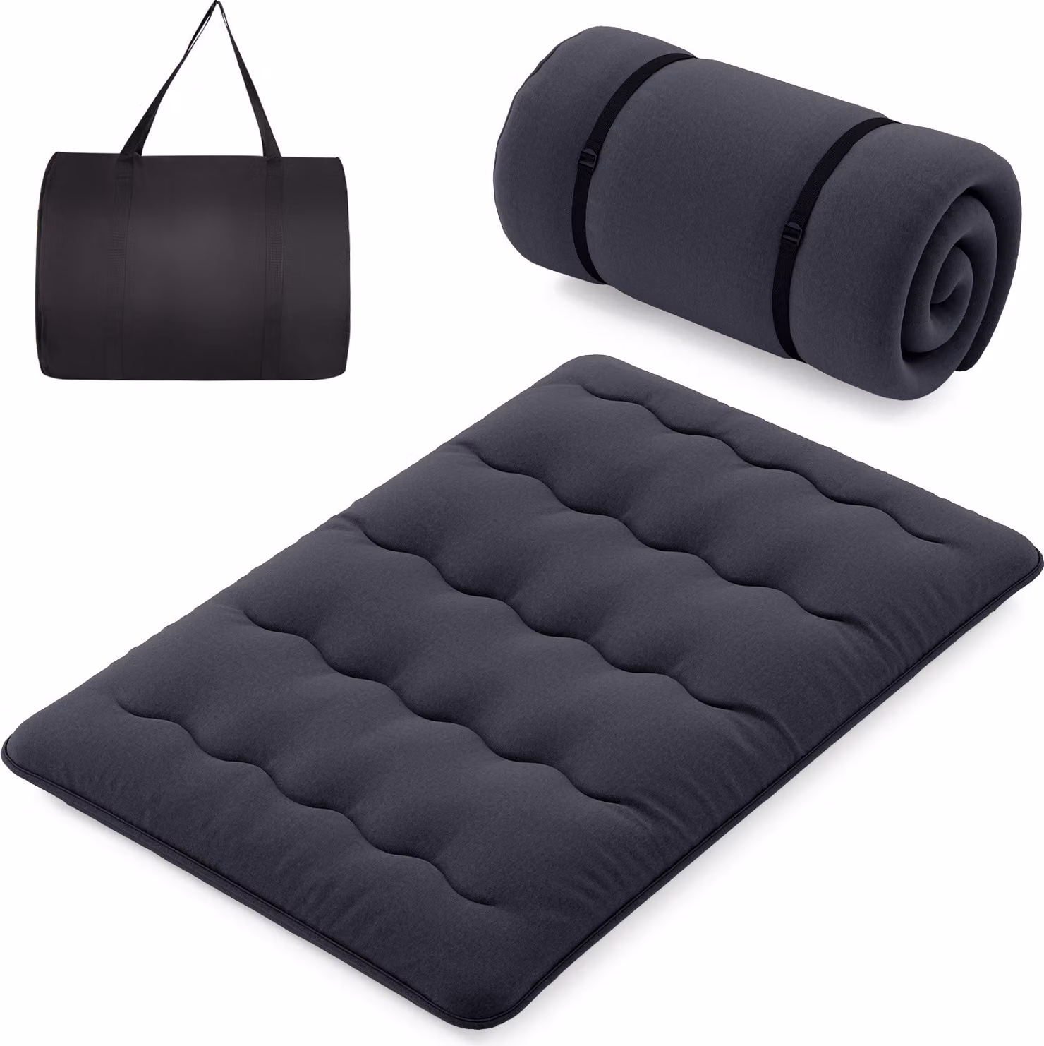 COSTWAY Materasso futon giapponese, materassino tatami, materassino da pavimento, materassino pieghevole con copertura lavabile e borsa per il trasporto, materassino per dormire 140 x 200 cm nero