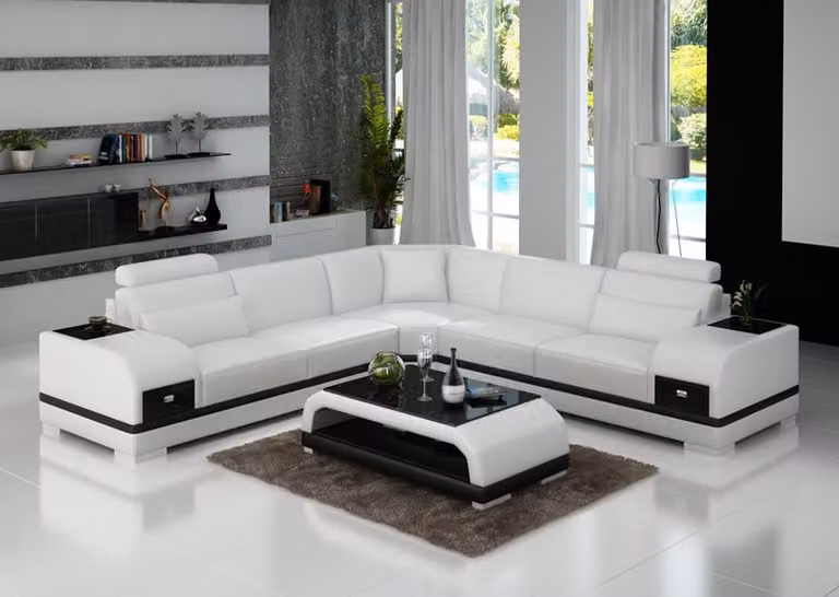 Ledersofa Couch Wohnlandschaft Ecksofa Eck Garnitur Design Modern Sofa mit USB