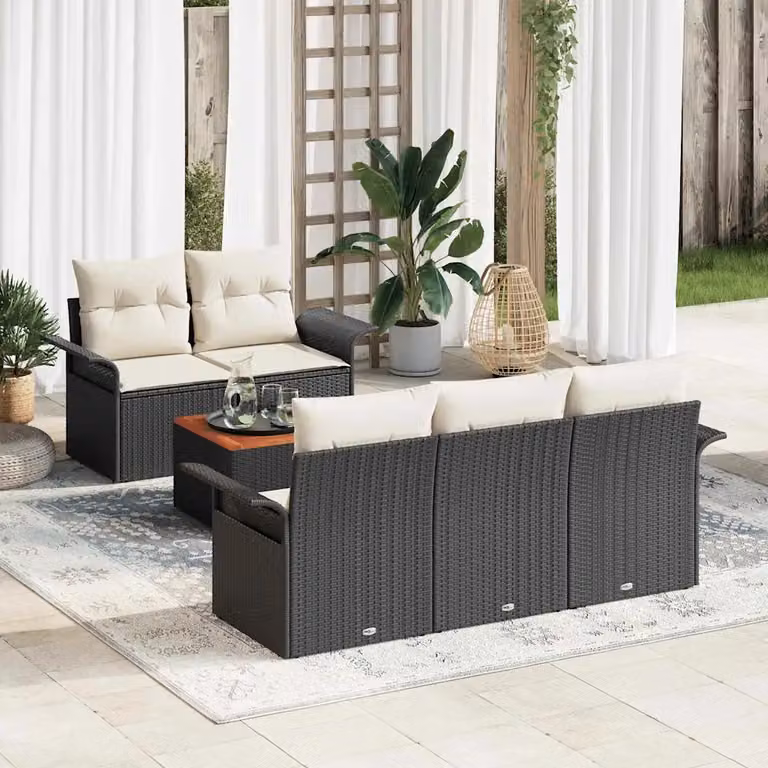 Set Divano da Giardino vidaXL 6 Pezzi Moderno a Forma di L con Cuscini e Tavolino Nero