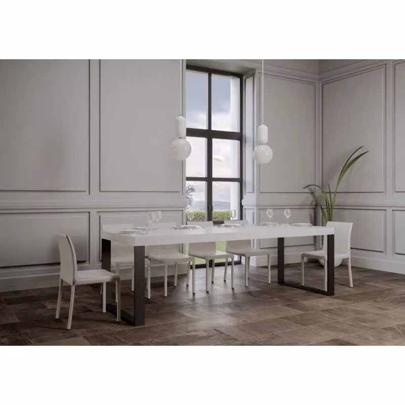 Tavolo allungabile moderno ITAMOBY Tecno Premium con telaio antracite e piano bianco frassino L: 200-460 cm, P: 90 cm – 2