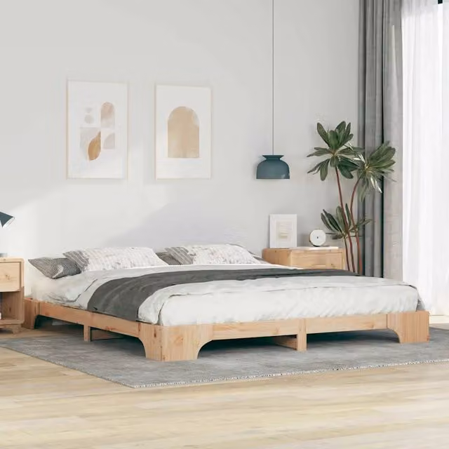 Struttura letto moderna vidaXL in pino massello marrone L/P/H: 200 x 220 x 217 cm