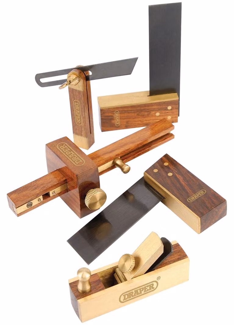 Mini set di utensili per la lavorazione del legno, composto da 5 pezzi, in acciaio legato, colore blu