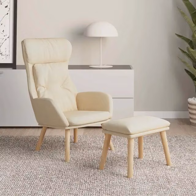 Divano Sedia-Poltrona Relax con Poggiapiedi Crema in Tessuto 334071
