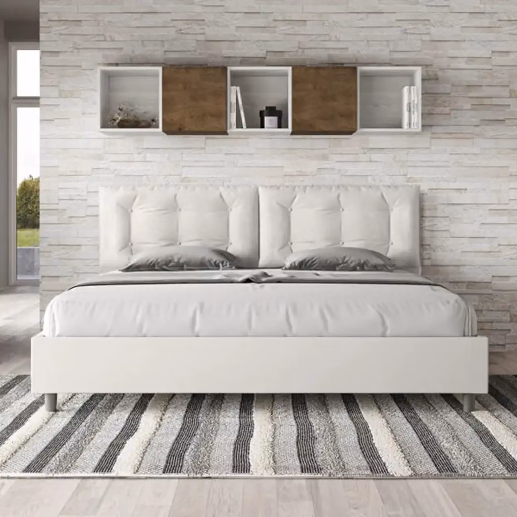 Letto matrimoniale king size Annalisa Ityhome con rete imbottita in similpelle bianco L/P/H: 200 x 200 x 110 cm – 2