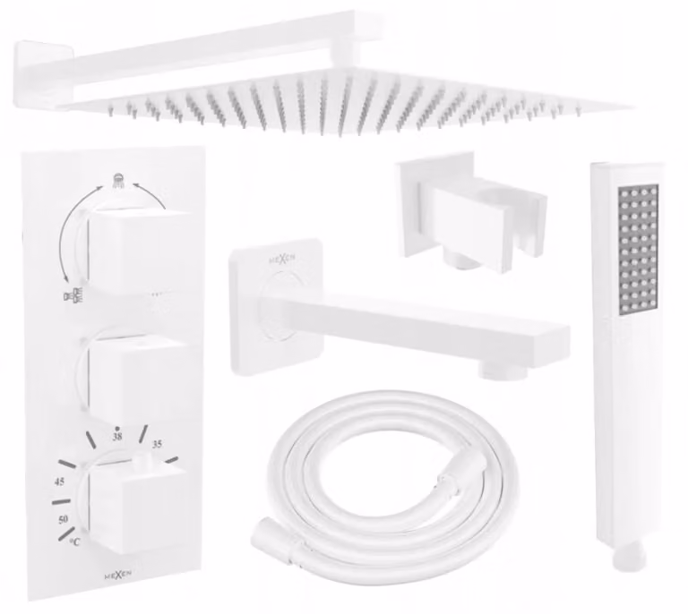 Set vasca da incasso Cube DR02 con bocca di erogazione + doccia slim 30 cm, bianco (77503DR0230-20)