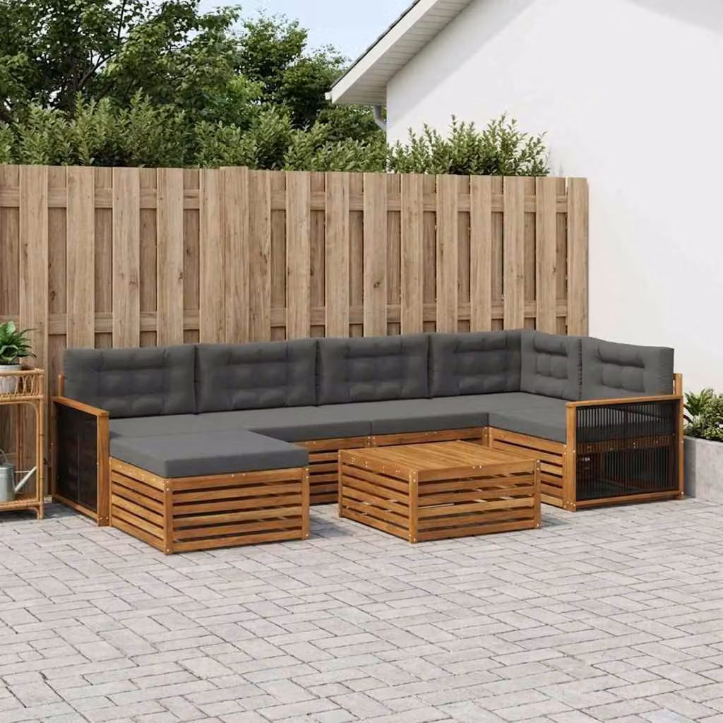 Set di divani da esterno moderno vidaXL in legno di acacia, 7 pezzi, colori beige, antracite e marrone