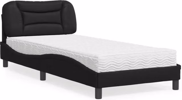 Letto con Materasso Hvar vidaXL Nero in Similpelle e Tessuto L/P: 90 x 200 cm