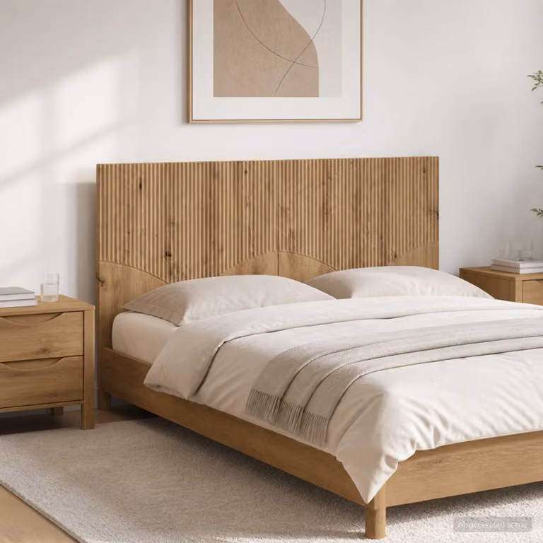 Testiera da muro vidaXL HOORN in legno ingegnerizzato marrone con mensola integrata e scomparti laterali