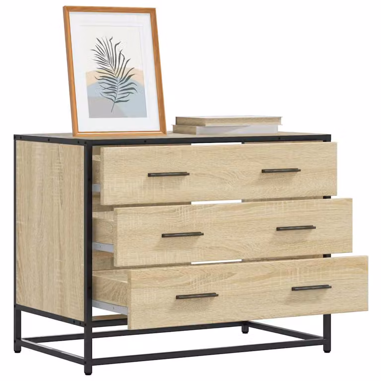 Cassettiera vidaXL in stile industriale in legno e metallo, colore beige e marrone, L 70 cm x P 41 cm x H 56 cm