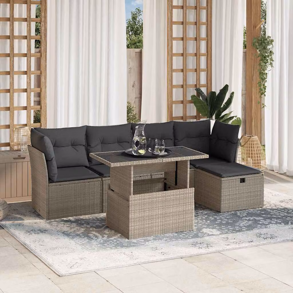vidaXL Set Divano da Giardino a L con Cuscini Grigio Moderno in Polyrattan e Acciaio – 1