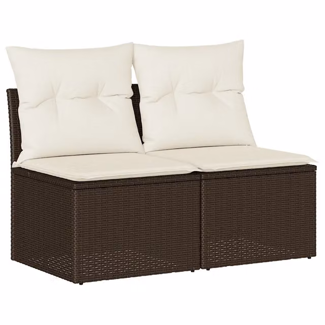 Set Salotto da Giardino Acacia 4 Pezzi con Cuscini Imbottiti Marrone e Bianco in Polyrattan e Metallo