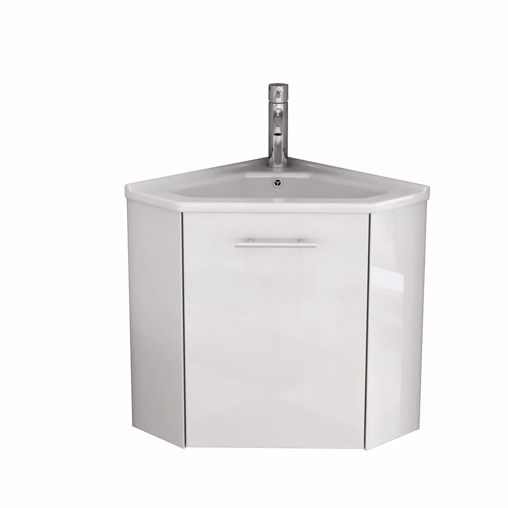 Mobiletto angolare per bagno Minimal con lavabo bianco lucido L/P/H: 60 x 60 x 85 cm – 2