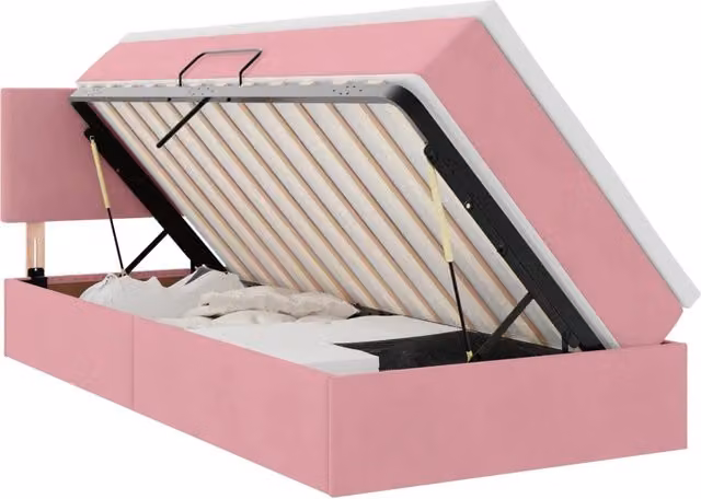 Letto con contenitore e illuminazione LED vidaXL in velluto rosa con materasso a molle L/P/H: 204 x 90 x 88 cm