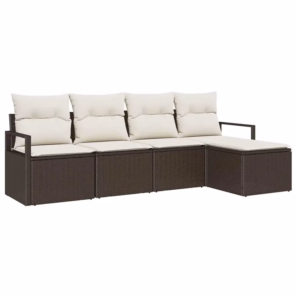 Set di divani da giardino vidaXL a forma di L composto da 5 pezzi in rattan marrone con cuscini e pouf coordinato – 2