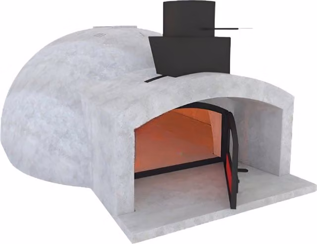 Forno a legna artigianale a cupola in pietra di colore grigio con diametro 110 cm per una cottura diretta di 6/8 pizze