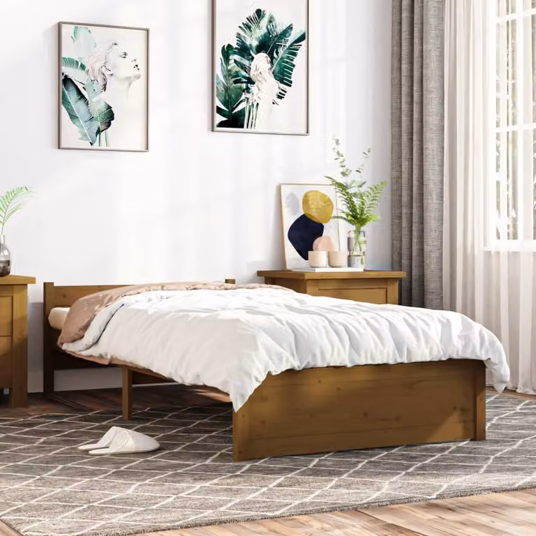 The Living Store Letto in legno massiccio marrone miele 75x190 cm