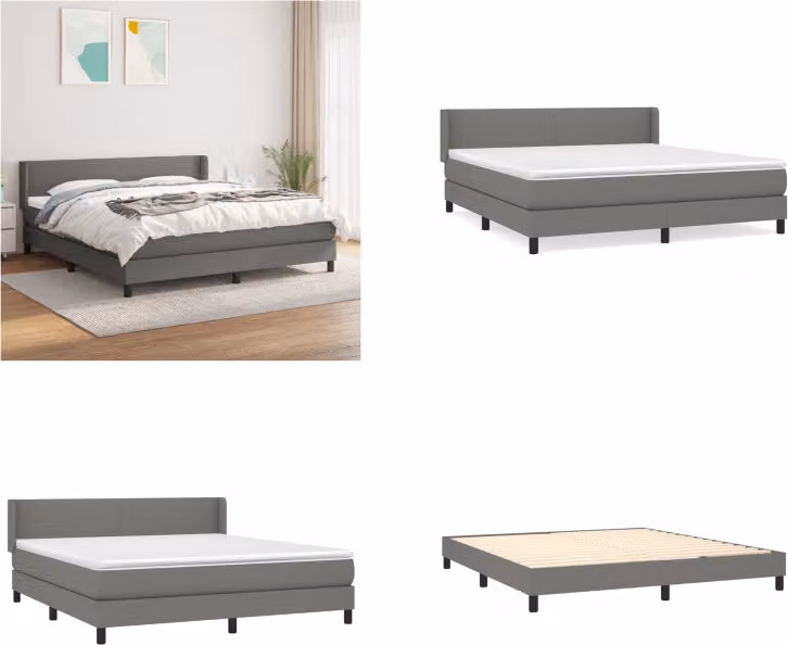 vidaXL Letto boxspring con materasso in tessuto grigio scuro 160x200 cm - Letto boxspring - Boxspringbetten - Bett - Schlafzimmermöbel