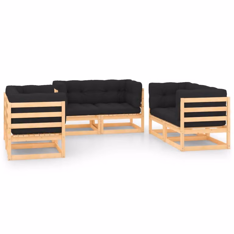 set 6 pezzi da giardino con cuscini in legno di pino massiccio