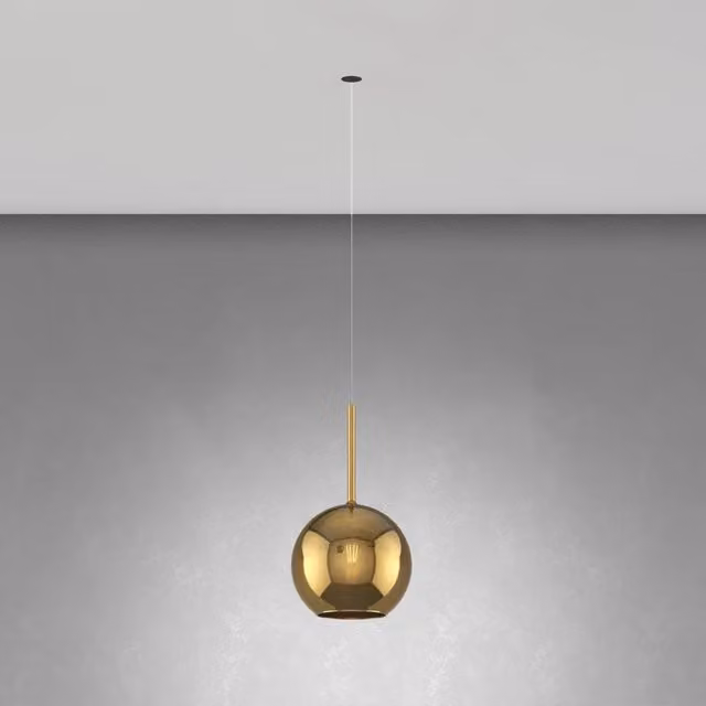 Lampada a sospensione contemporanea Future in metallo nero e vetro oro con 1 luce E27