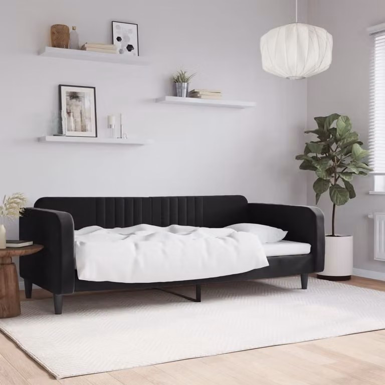 Letto da giorno moderno vidaXL in velluto nero L/P/H: 90 x 200 x 75 cm