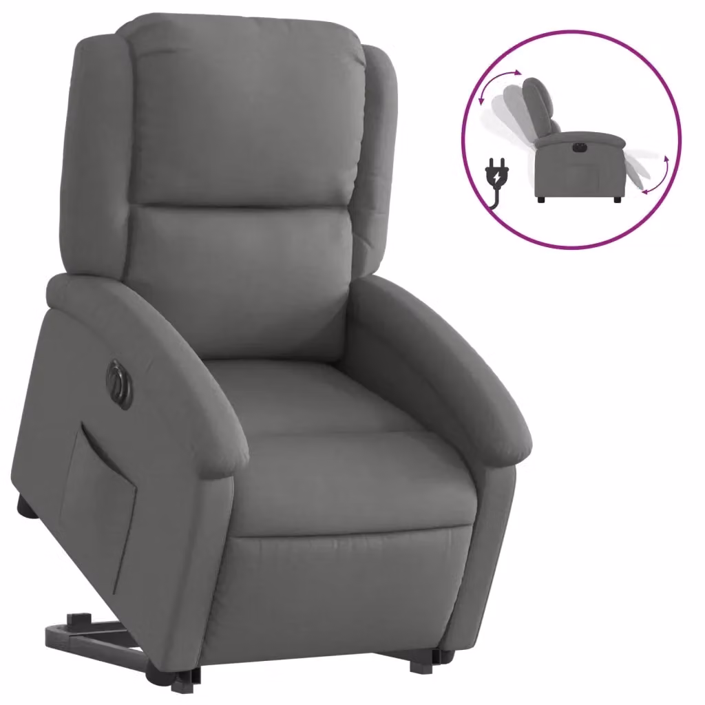 Poltrona Alzapersona Elettrica Reclinabile vidaXL Grigio con Braccioli e Supporto per Anziani – 2