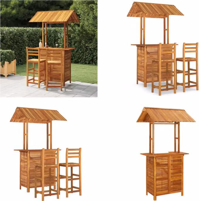 vidaXL Set bar da giardino 3 pezzi in legno massiccio di acacia - Set bar da giardino - Set bar da giardino - Tavolo e sedia da giardino - Set da pranzo per esterni