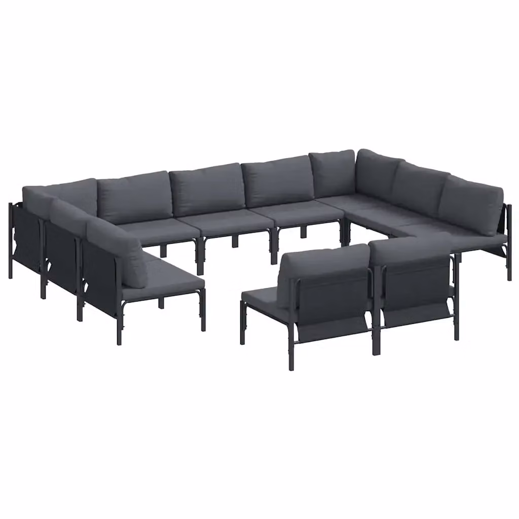 Set Divano da Giardino a L vidaXL 11 pz Antracite Nero in Acciaio Verniciato a Polvere con Cuscini Inclusi – 2