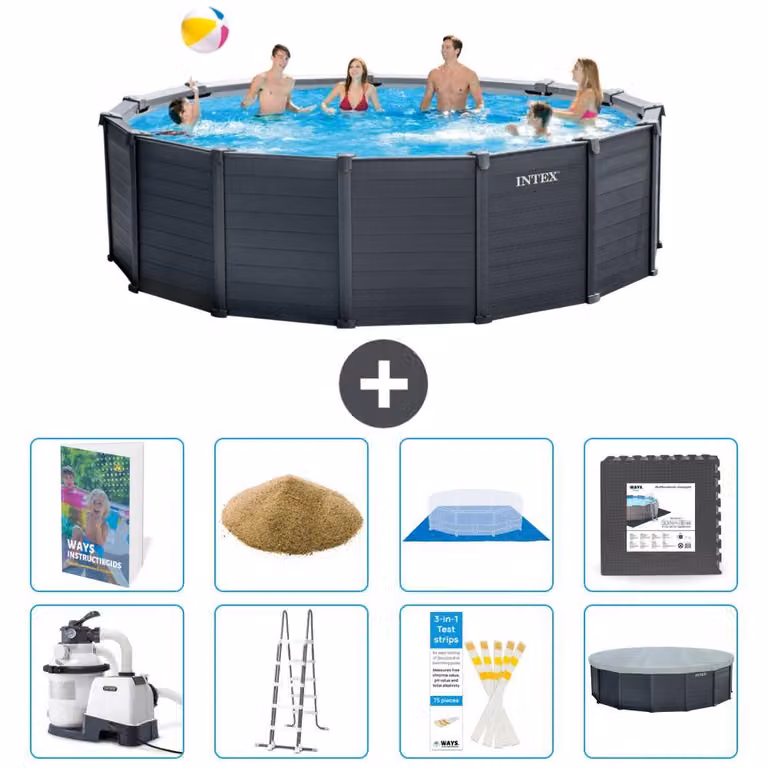 Pannello per piscina in grafite, modello Rund - 478x124 cm - composto da 7 elementi, codice prodotto S528