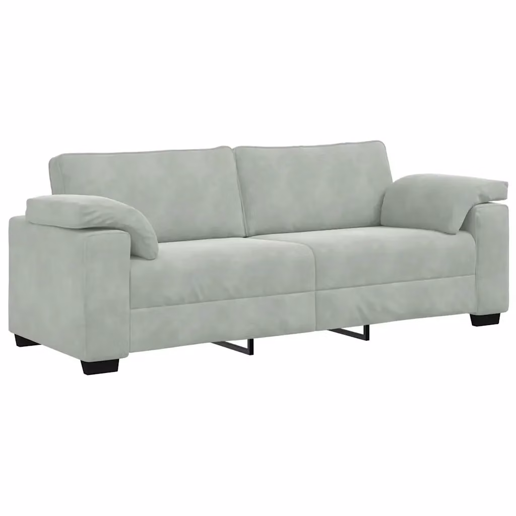 Divano a 3 posti moderno vidaXL in velluto grigio con cuscini inclusi L: 220 cm, P: 77 cm, H: 82 cm – 2