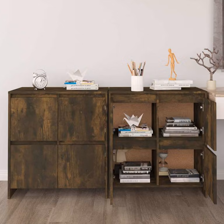 Set di 2 credenze vidaXL in legno multistrato e MDF color rovere fumo, design minimalista, L 70 cm x P 41 cm x H 75 cm
