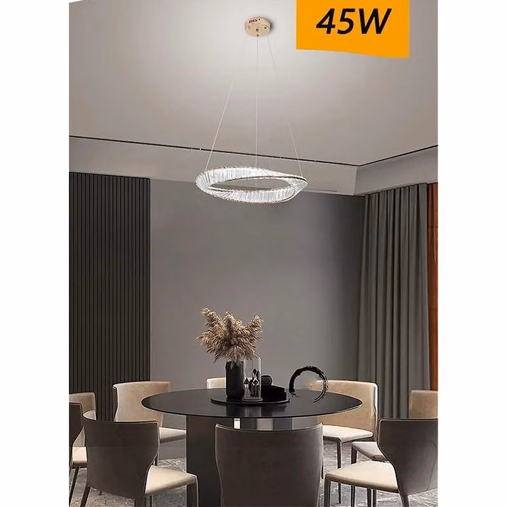 Lampadario a sospensione Trade Shop con cristalli e design curvo in acciaio inossidabile, luce LED fredda 8000K, 45W – 2