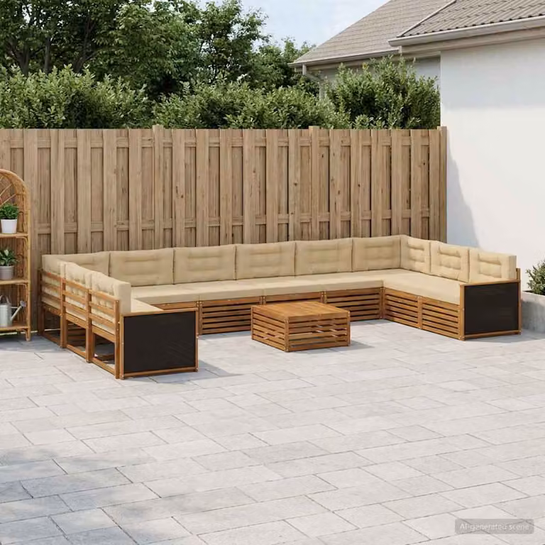 Set di divani da giardino vidaXL in legno di acacia massello, 11 pezzi, marrone e beige