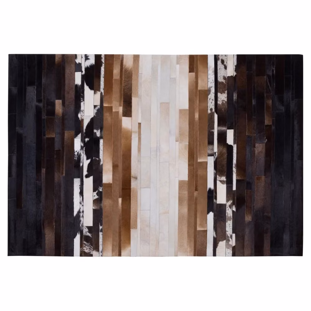 Tappeto Patchwork BELIANI in Pelle Nero e Beige, Rettangolare, Fatto a Mano, L: 140 cm x P: 200 cm – 2