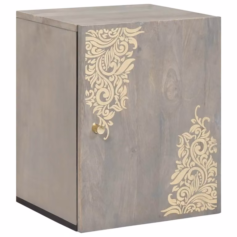 Armadietto a muro vidaXL in legno con ante a battente, Grigio e Oro, L 38 cm x P 33 cm x H 48 cm