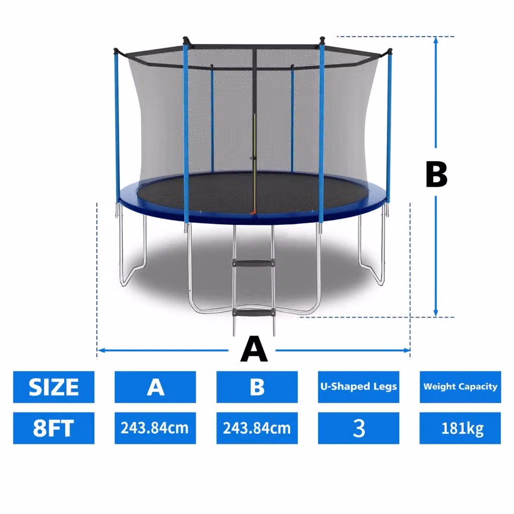 Trampolino da esterno WISHDOR da 8 FT con rete di sicurezza e scala, colore blu – 2