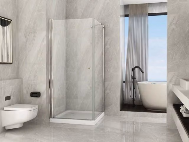 Box doccia due lati, porta battente e fisso, cristallo 8mm trasparente h.195 Perla Duo Fisso 100cm + Porta 100cm