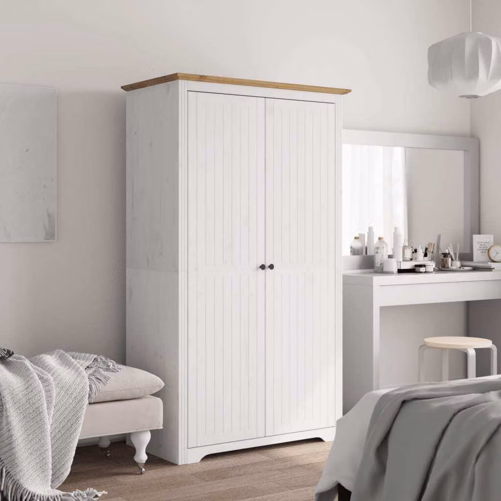 The Living Store Armadio BODO Bianco e Marrone 101x52x176,5 cm in legno di pino