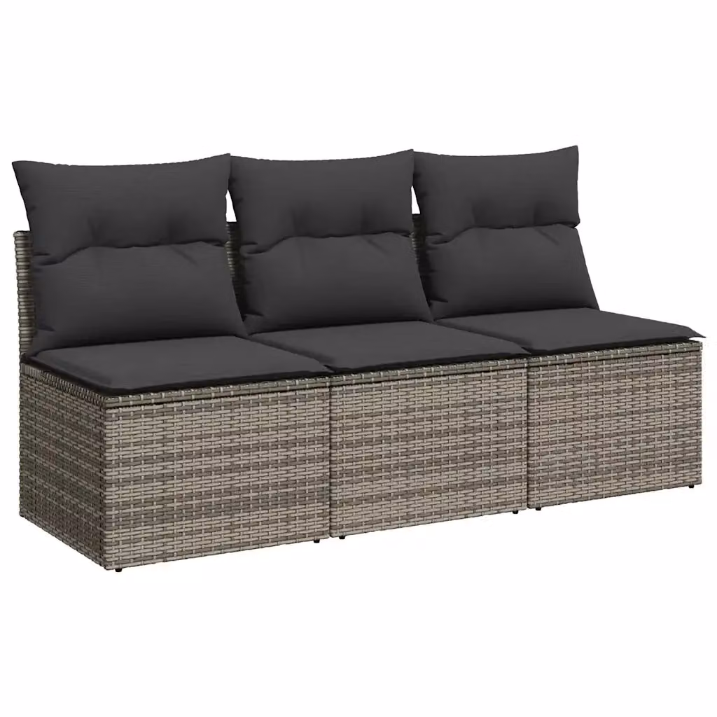 Divano da giardino a 3 posti vidaXL in polyrattan grigio con cuscini imbottiti e coperture rimovibili – 2